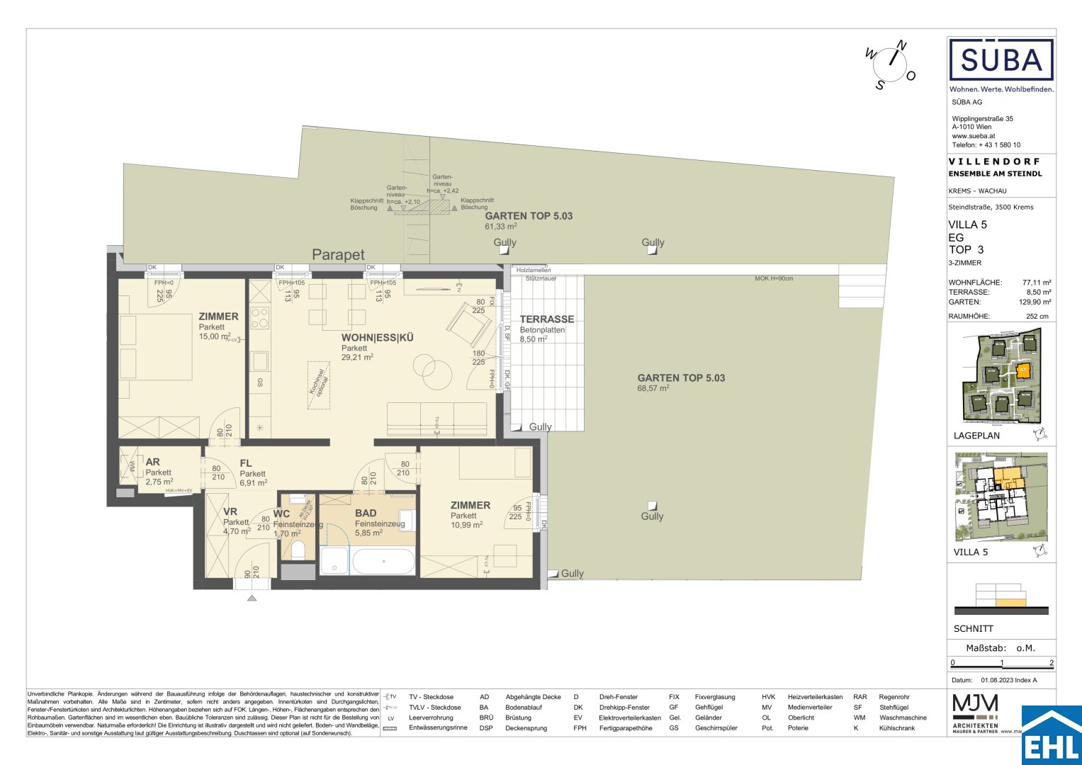 Wohnung zum Kauf 480.000 € 3 Zimmer 77,1 m²<br/>Wohnfläche EG<br/>Geschoss Steindlstraße Krems an der Donau Krems an der Donau 3500