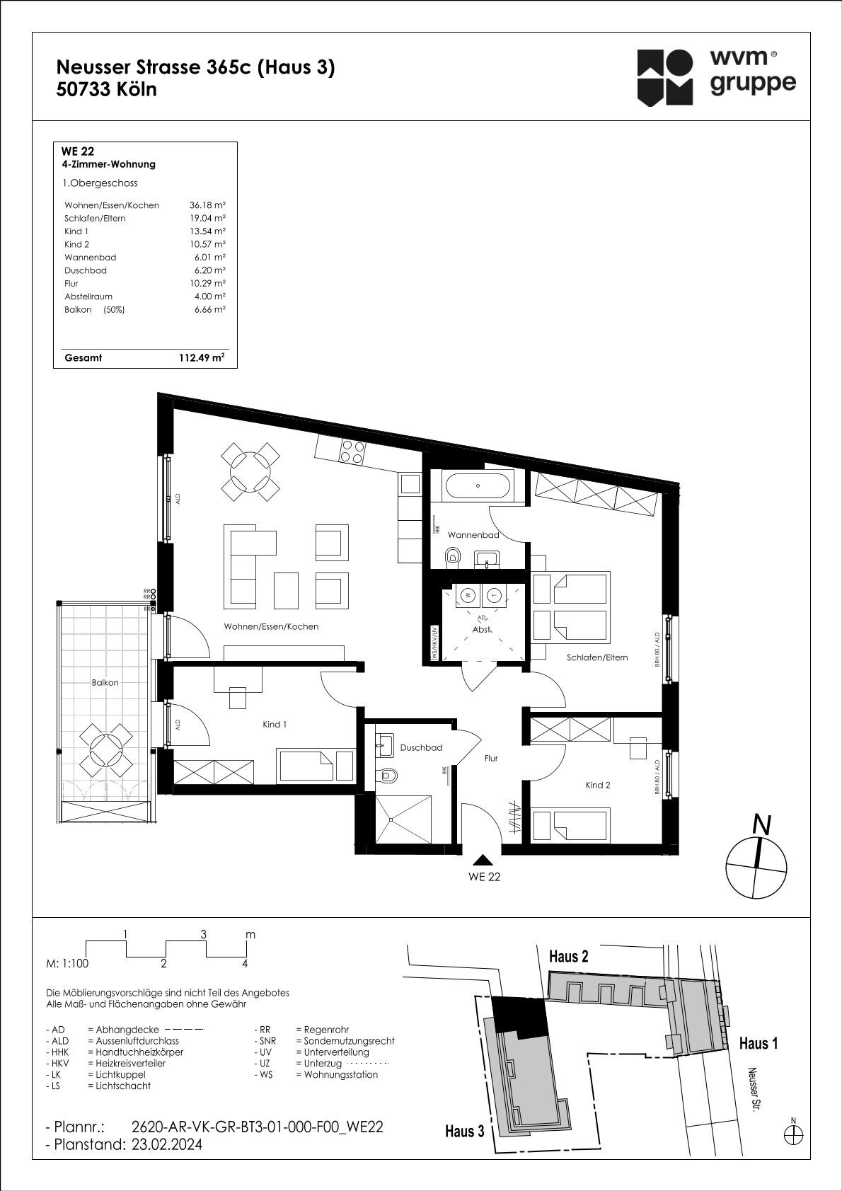 Wohnung zum Kauf provisionsfrei 839.900 € 4 Zimmer 112,5 m²<br/>Wohnfläche 1.<br/>Geschoss Neusser Straße 365 c Weidenpesch Köln 50733