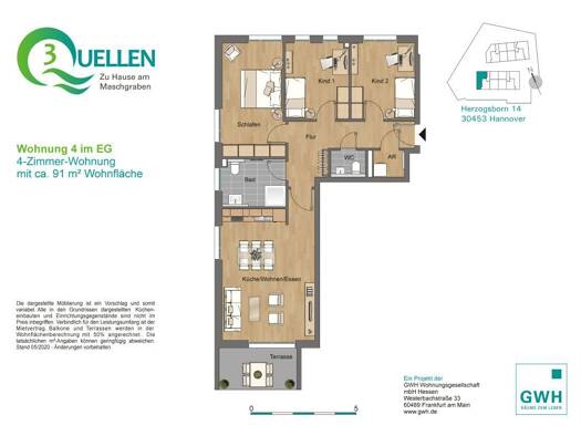 Wohnung zur Miete 1.249 € 4 Zimmer 90,5 m² EG frei ab 01.11.2026 Herzogsborn Ahlem Hannover 30453