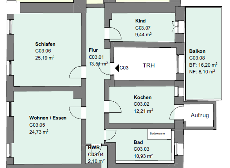 Wohnung zur Miete 1.745 € 3 Zimmer 106,2 m² 2. Geschoss Moningerstraße 9 Weststadt Karlsruhe 76135
