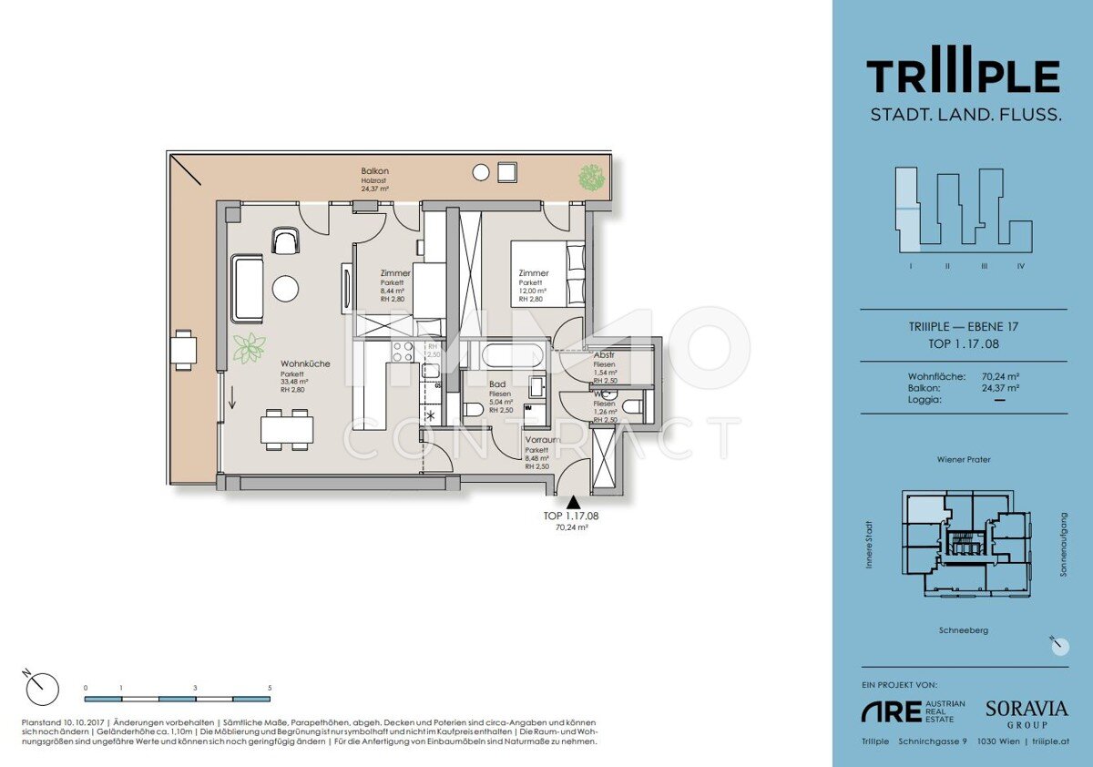 Wohnung zum Kauf 749.500 € 3 Zimmer 70,2 m²<br/>Wohnfläche 17.<br/>Geschoss Wien 1030