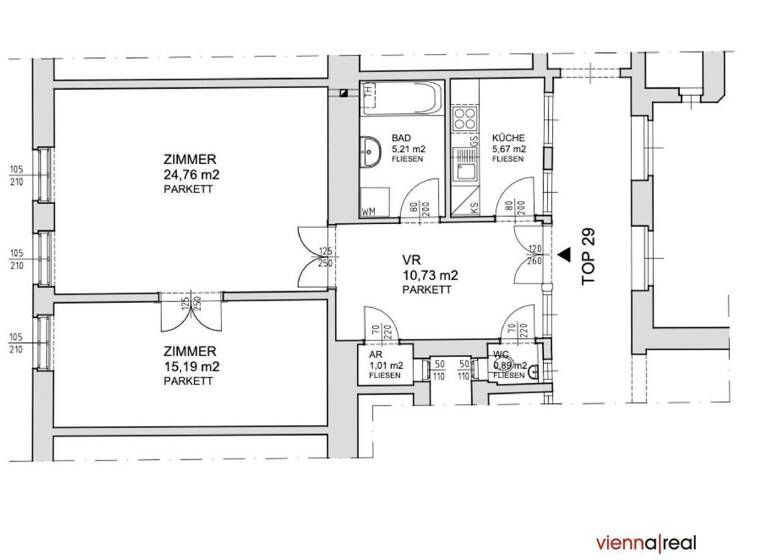 Wohnung zur Miete 984 € 2 Zimmer 63,5 m² Neustiftgasse Wien 1070