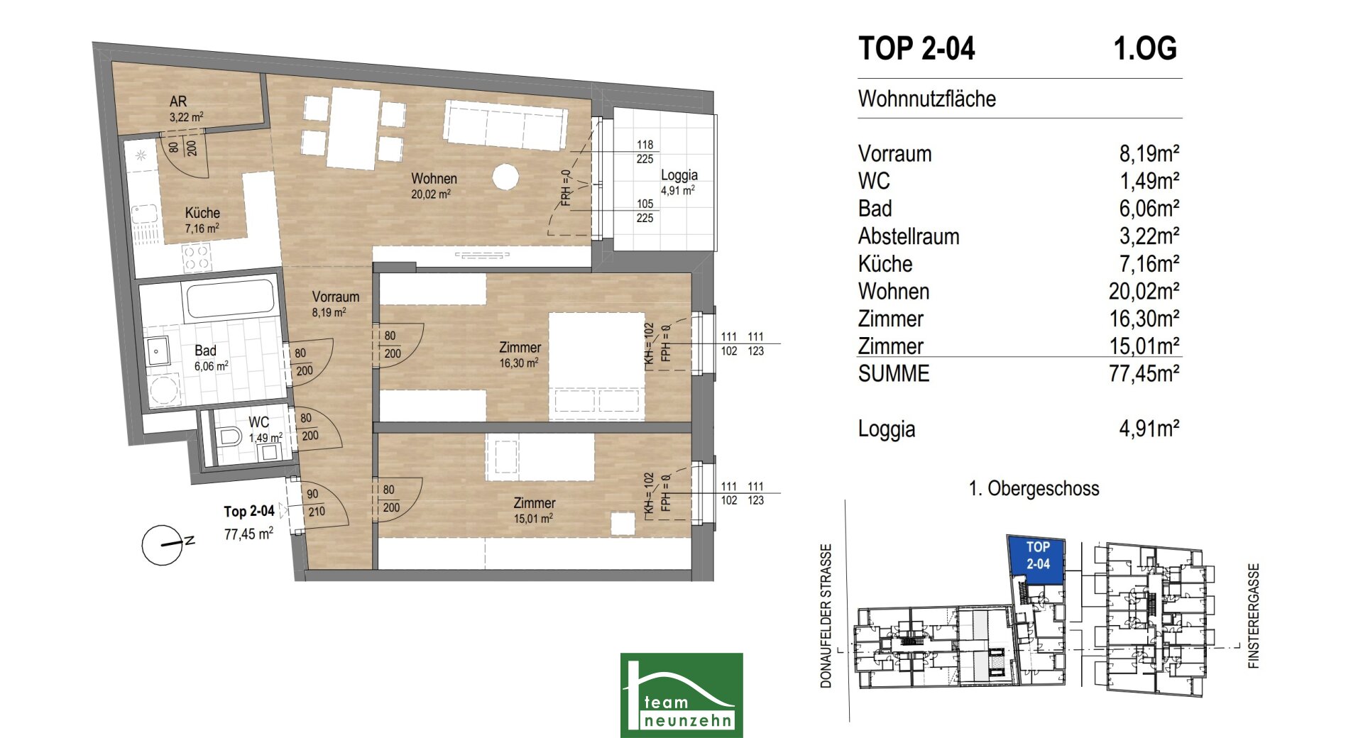 Wohnung zum Kauf provisionsfrei 399.000 € 3 Zimmer 77,1 m²<br/>Wohnfläche 1.<br/>Geschoss Donaufelder Straße 205 Wien 1220