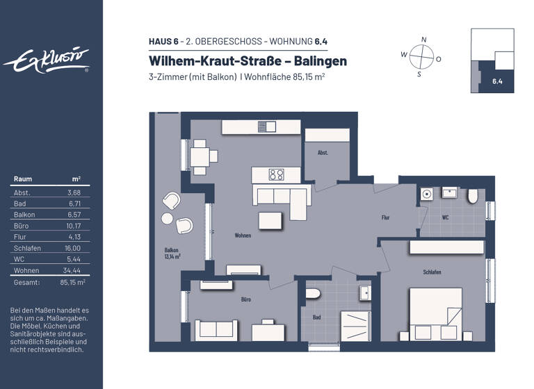 Wohnung zum Kauf provisionsfrei 395.000 € 3 Zimmer 85,2 m²<br/>Wohnfläche Wilhelm-Kraut-Straße 28 Balingen Balingen 72336
