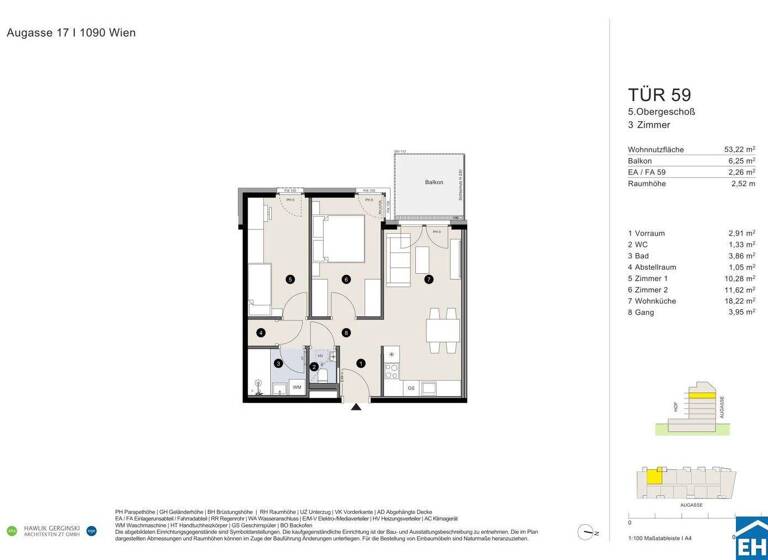 Wohnung zum Kauf - Erstbezug 582.500 € 3 Zimmer 53,2 m² 5. Geschoss Augasse Wien 1090