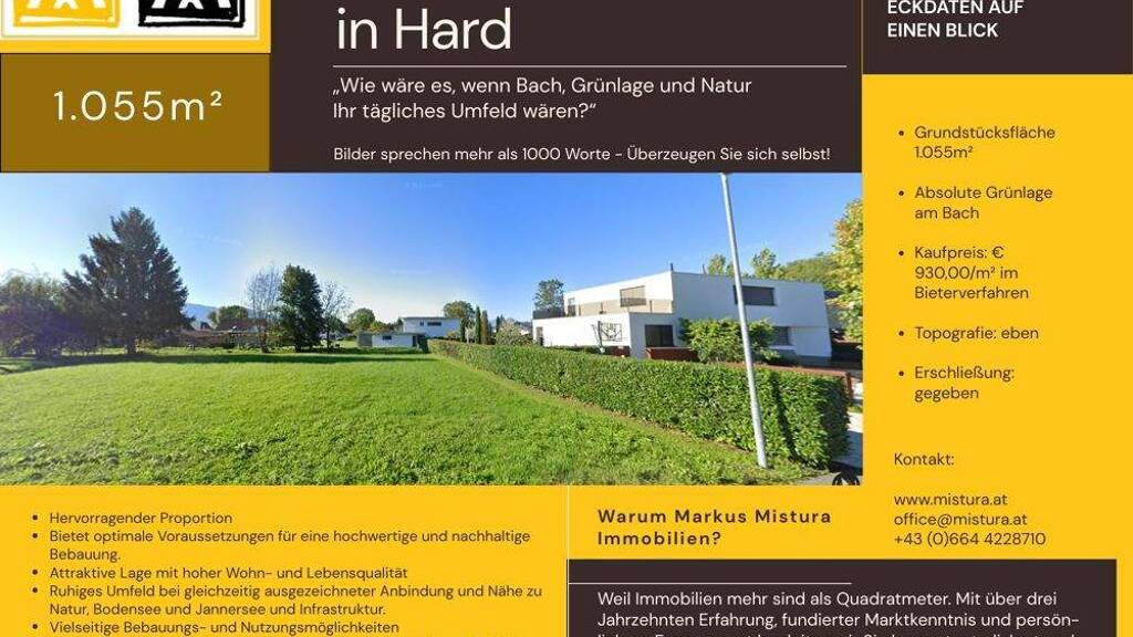 Grundstück zum Kauf 1.055 m² Grundstück Irisweg Hard 6971