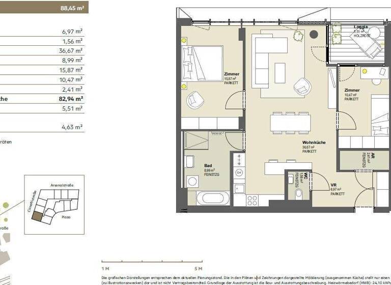 Wohnung zur Miete 1.489 € 3 Zimmer 1. Geschoss frei ab 01.03.2026 Canettistraße Wien,Favoriten 1100