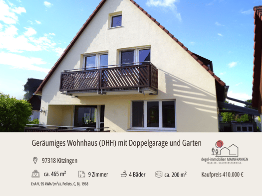 Doppelhaushälfte zum Kauf 410.000 € 9 Zimmer 200 m² 465 m² Grundstück Kitzingen Kitzingen 97318