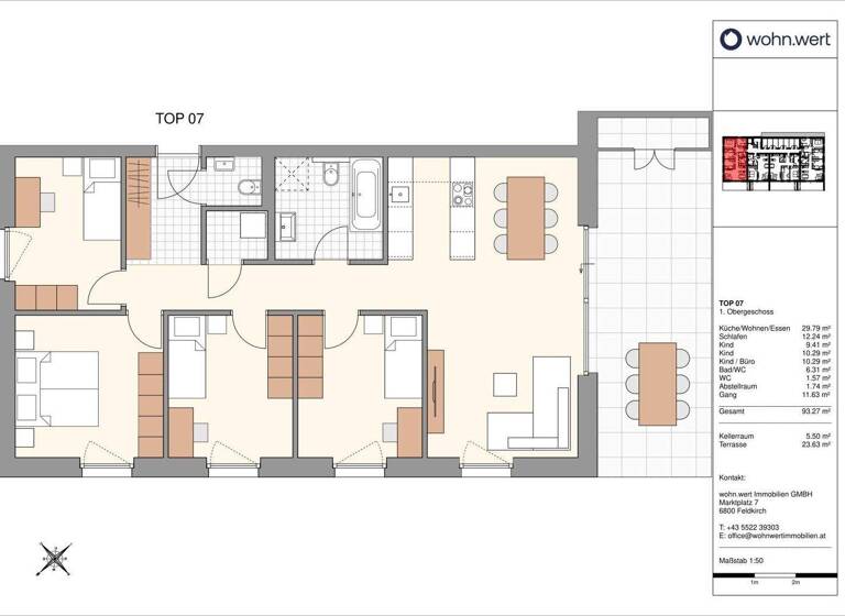 Terrassenwohnung zum Kauf - Erstbezug 650.000 € 5 Zimmer 93,3 m² 1. Geschoss Kalkofenweg 24 B+C Götzis 6840