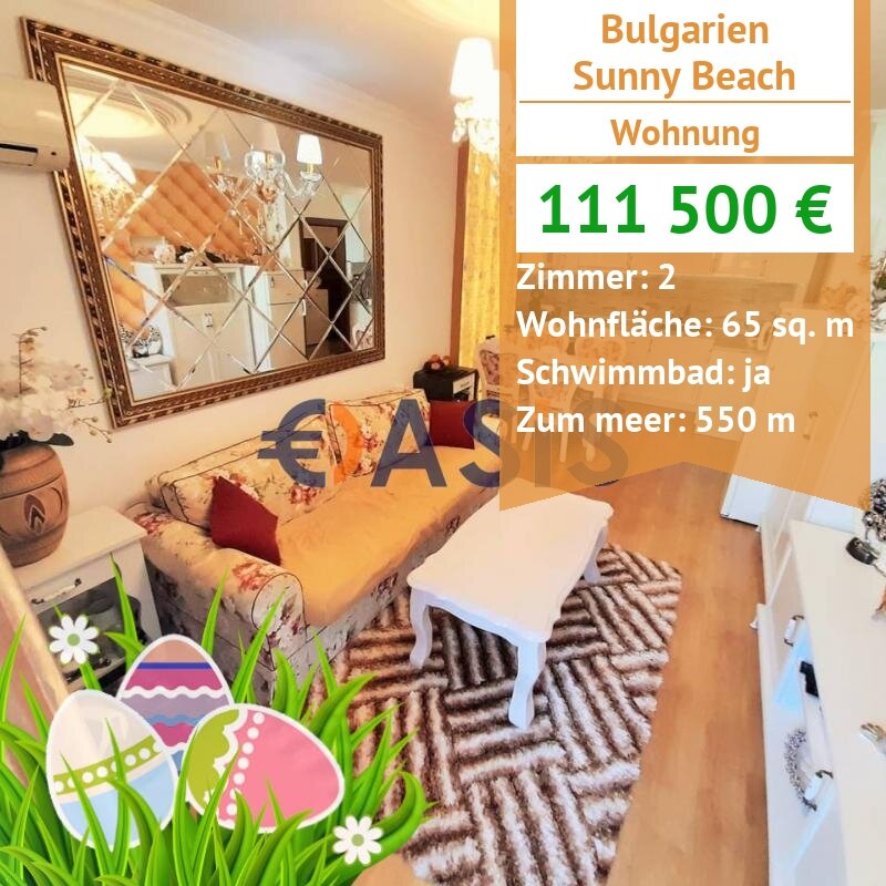 Apartment zum Kauf provisionsfrei 111.500 € 2 Zimmer 65 m²<br/>Wohnfläche 3.<br/>Geschoss kvartal Chayka 79 Sunny Beach 8240