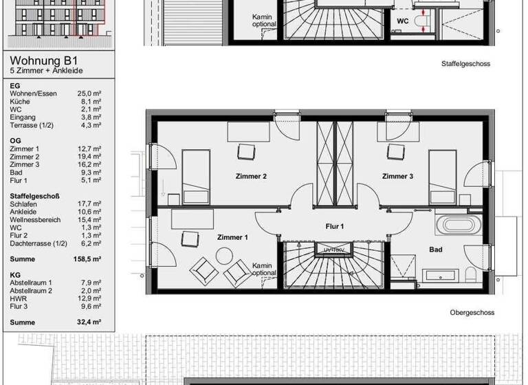 Reihenmittelhaus zur Miete - Erstbezug 3.950 € 5 Zimmer 158,5 m² 54 m² Grundstück Lokstedt Hamburg / Lokstedt 22529
