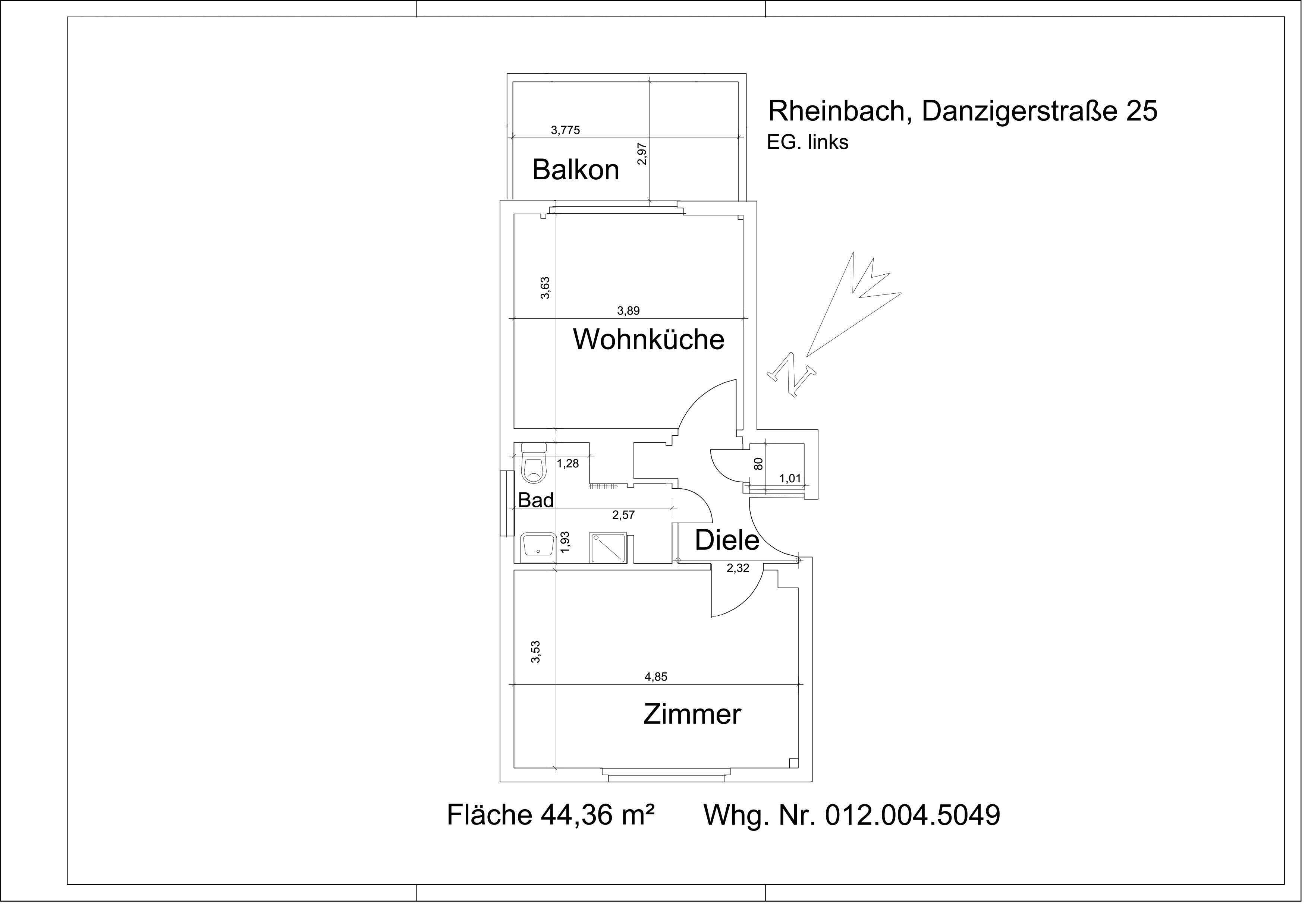 Wohnung zur Miete 660 € 1 Zimmer 44,4 m²<br/>Wohnfläche EG<br/>Geschoss Rheinbach Rheinbach 53359