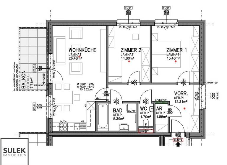 Wohnung zur Miete - Erstbezug 831 € 3 Zimmer 72,9 m² 1. Geschoss frei ab sofort Am Bahndamm Eisenstadt 7000