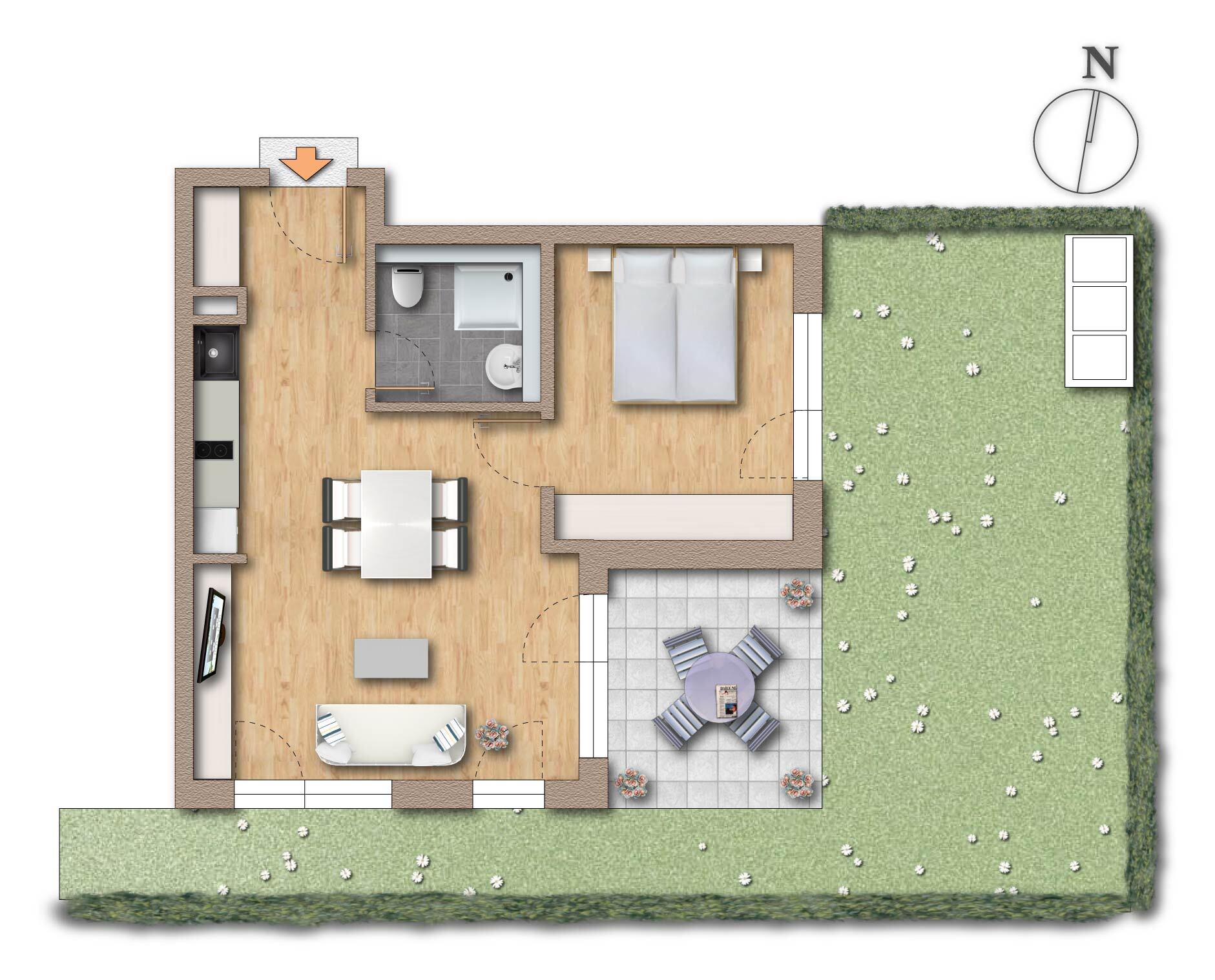 Terrassenwohnung zum Kauf provisionsfrei 295.500 € 2 Zimmer 50,6 m²<br/>Wohnfläche EG<br/>Geschoss Schönbuchstraße 3 Malmsheim Renningen 71272