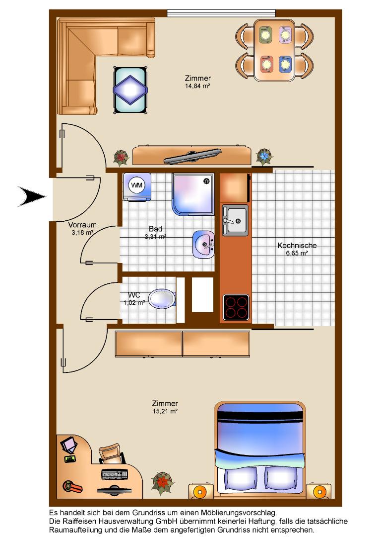 Wohnung zur Miete 650 € 2 Zimmer 44,5 m²<br/>Wohnfläche 2.<br/>Geschoss Kaiserjägerstraße Innsbruck Innsbruck 6020