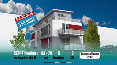Terrassenwohnung zum Kauf provisionsfrei als Kapitalanlage geeignet 399.900 € 3 Zimmer 69 m² Wandsbek Wandsbek Hamburg 22047