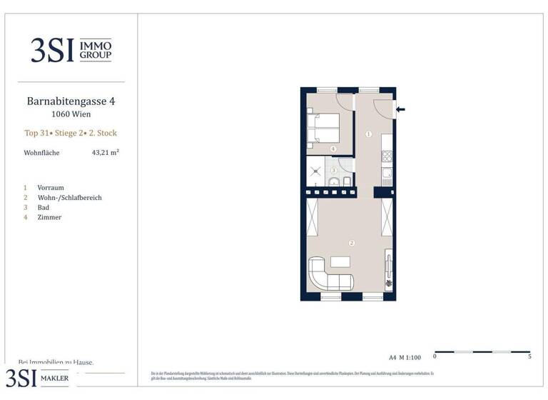 Wohnung zum Kauf 325.000 € 2 Zimmer 43,2 m² 2. Geschoss Barnabitengasse 4 Wien 1060