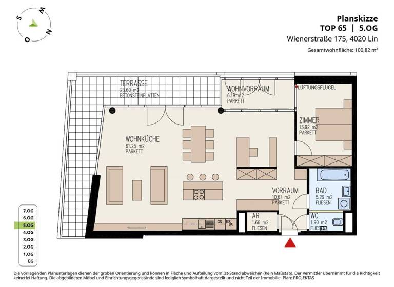 Wohnung zur Miete 971 € 2 Zimmer 100,8 m² 4. Geschoss Wiener Straße 175 Linz 4020