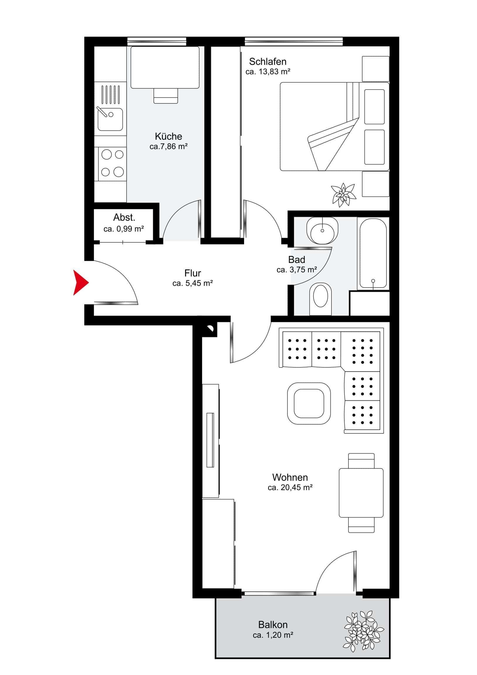 Wohnung zum Kauf provisionsfrei 339.500 € 2 Zimmer 53,5 m²<br/>Wohnfläche 1.<br/>Geschoss Grafing Grafing 85567