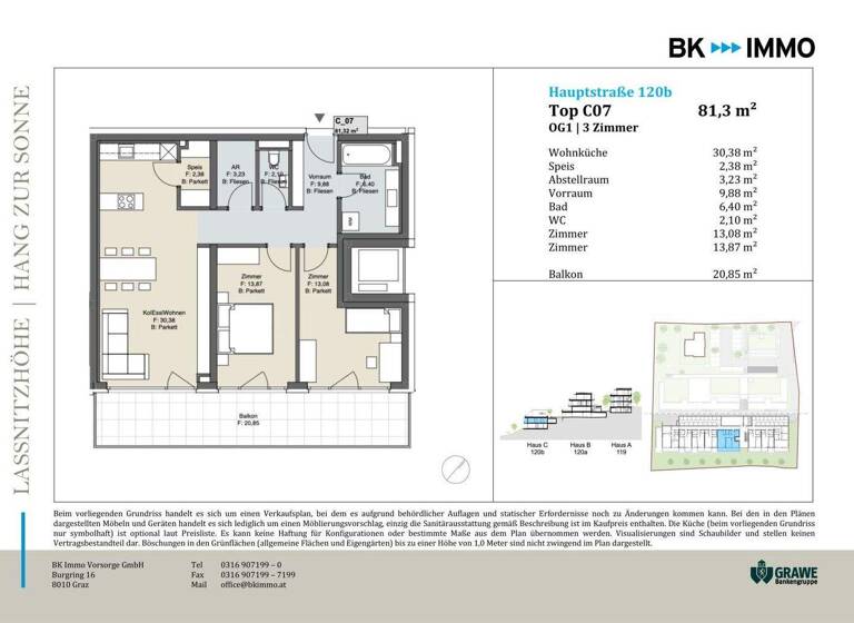Wohnung zum Kauf - Erstbezug 435.000 € 3 Zimmer 81,3 m² 1. Geschoss Hauptstraße Laßnitzhöhe 8301