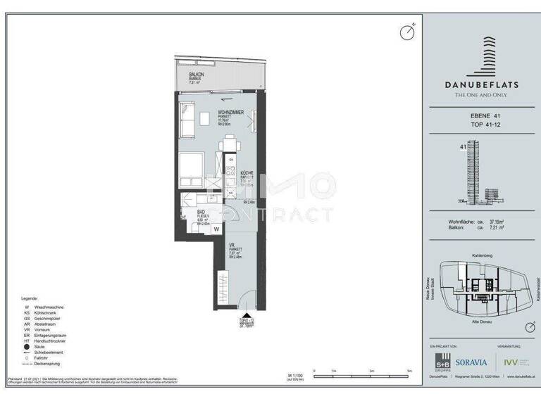 Studio zum Kauf - Erstbezug 546.500 € 1 Zimmer 37,2 m² Wagramer Straße 2 Wien 1220