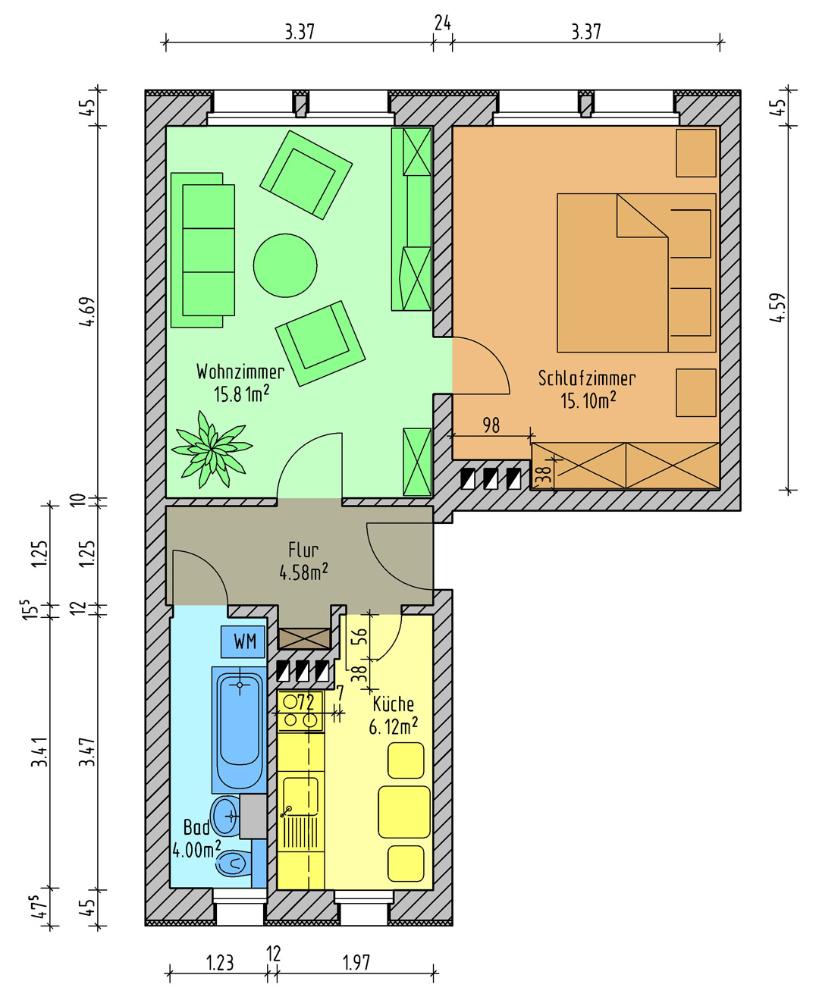 Wohnung zur Miete 350 € 2 Zimmer 44,6 m²<br/>Wohnfläche 4.<br/>Geschoss ab sofort<br/>Verfügbarkeit Albert-Schweitzer-Ring 25 Wilkau-Haßlau Wilkau-Haßlau 08112