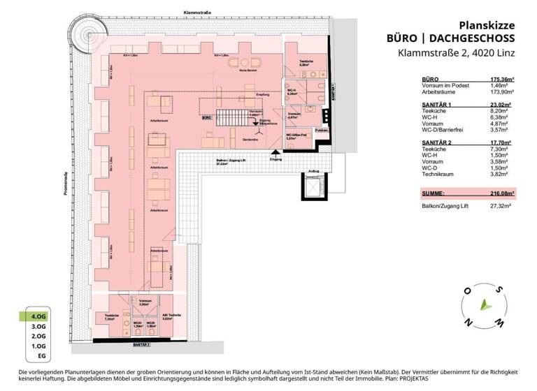 Bürofläche zur Miete - Erstbezug 216,1 m² Bürofläche Klammstrasse 2 Linz 4020