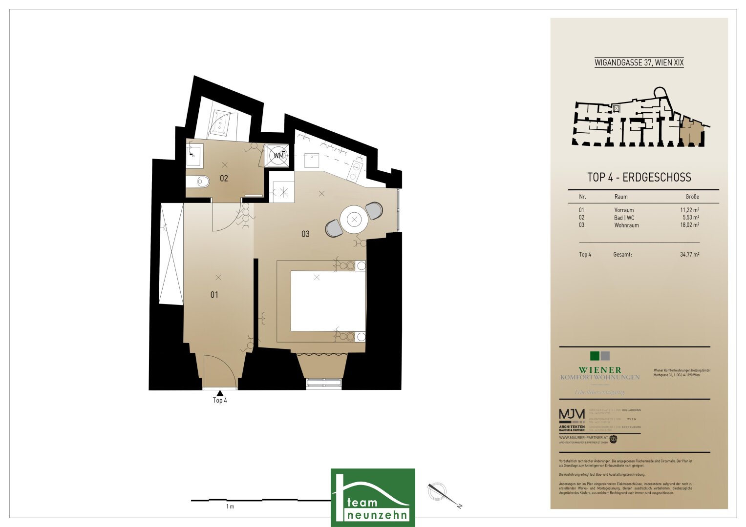 Wohnung zum Kauf 233.654 € 1 Zimmer 34,8 m²<br/>Wohnfläche EG<br/>Geschoss Wigandgasse 37 Wien 1190