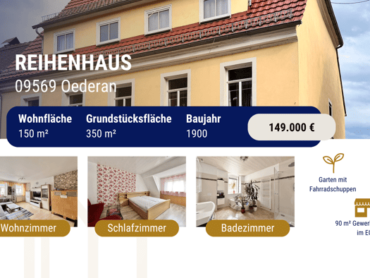 Reihenmittelhaus zum Kauf 149.000 € 6 Zimmer 150 m² 350 m² Grundstück Oederan Oederan 09569