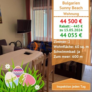 Apartment zum Kauf provisionsfrei 44.055 € 2 Zimmer 60 m² 1. Geschoss Sunny Beach