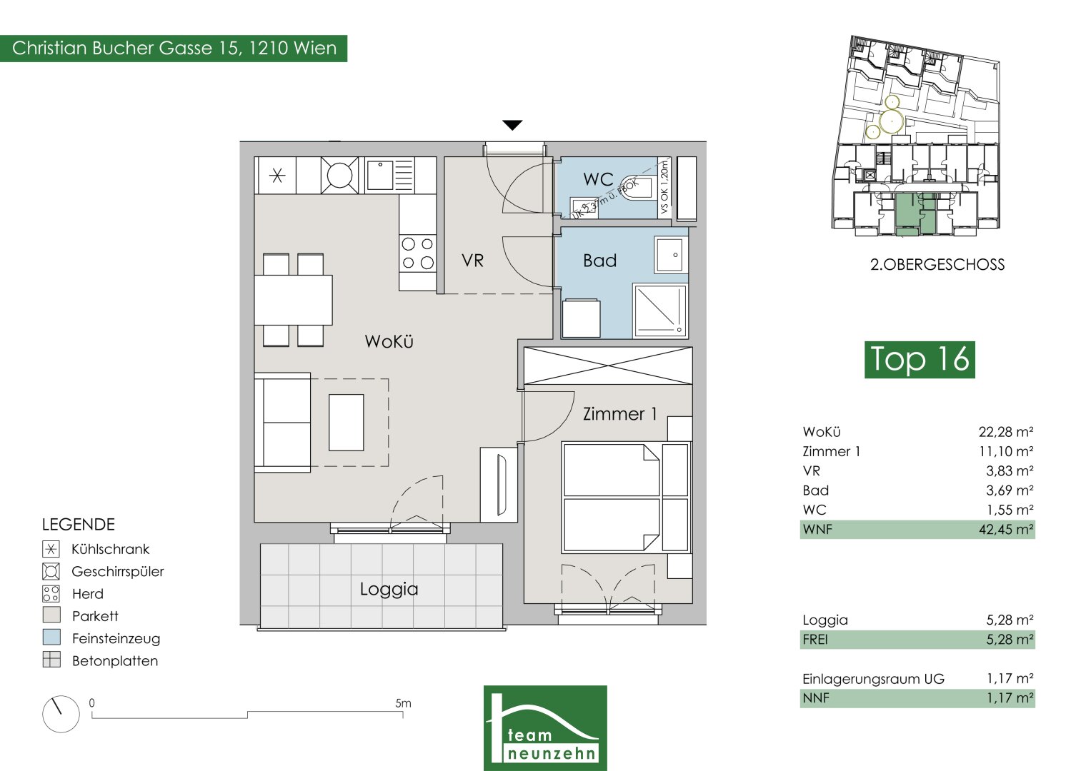 Wohnung zur Miete 616 € 2 Zimmer 43 m²<br/>Wohnfläche 2.<br/>Geschoss Christian-Bucher-Gasse 15 Wien 1210