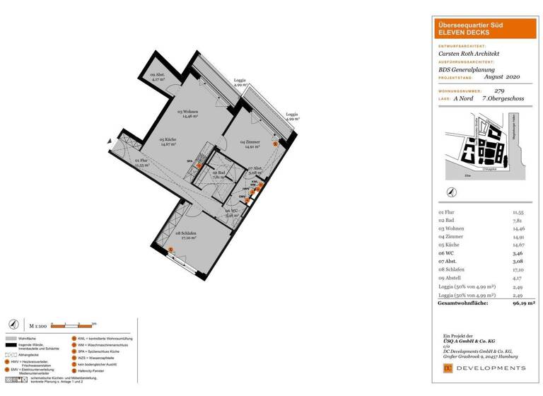 Wohnung zur Miete 2.977 € 3 Zimmer 96 m² 7. Geschoss Überseeallee 2b HafenCity Hamburg 20457