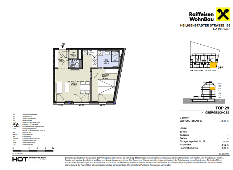 Wohnung zum Kauf provisionsfrei 383.200 € 2 Zimmer 45,8 m² 4. Geschoss Wien 1190