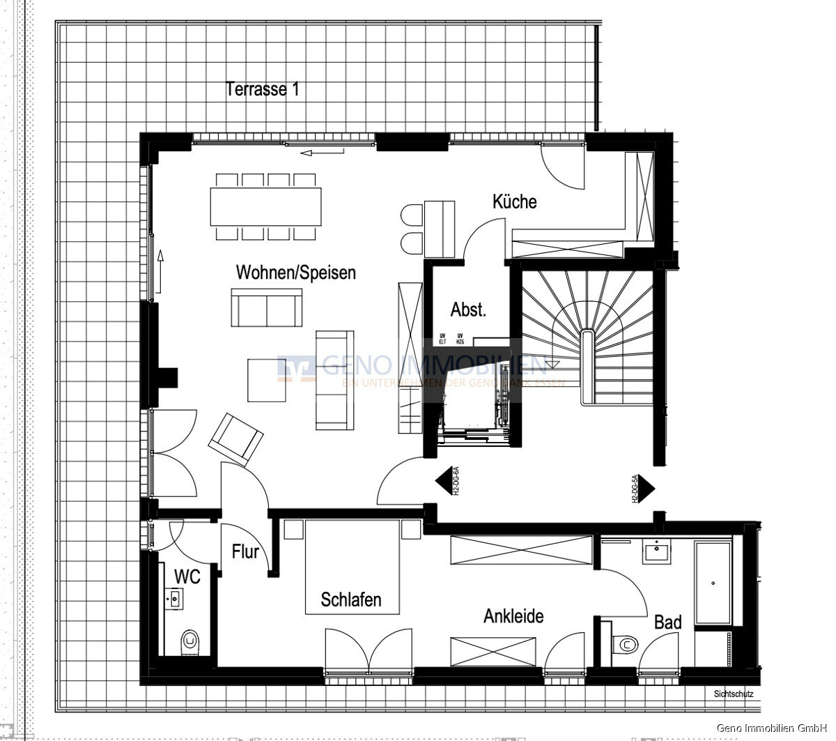 Penthouse zur Miete 1.790 € 2 Zimmer 122,1 m²<br/>Wohnfläche EG<br/>Geschoss Frankenstrasse 355A Bredeney Essen 45133