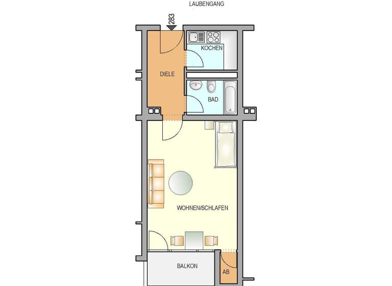 Studio zur Miete 296 € 1 Zimmer 39 m² 6. Geschoss frei ab 01.03.2026 Hasenberger Weg 67 Lennep Remscheid 42897