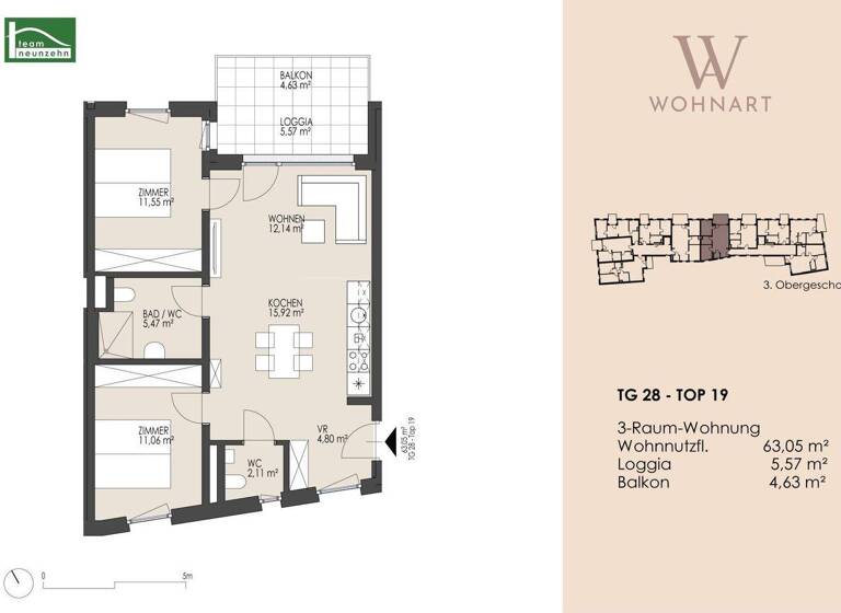 Wohnung zum Kauf 486.507 € 3 Zimmer 63,1 m² 3. Geschoss frei ab 14.10.2028 Taubergasse 22-28 Wien 1170