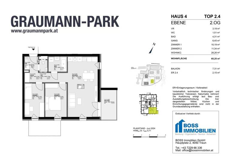 Wohnung zum Kauf - Erstbezug 382.400 € 3 Zimmer 65,3 m² 2. Geschoss Graumannpark 4 Traun 4050