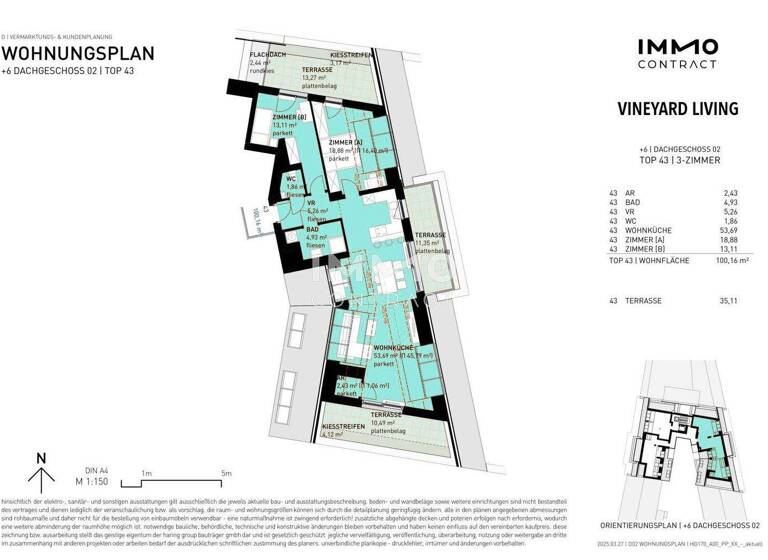 Wohnung zum Kauf - Erstbezug 895.500 € 3 Zimmer 100,2 m² 6. Geschoss Wien 1190