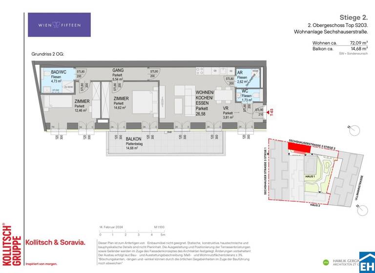 Wohnung zum Kauf - Erstbezug 579.000 € 3 Zimmer 72,1 m² 2. Geschoss Sechshauser Straße Wien 1150