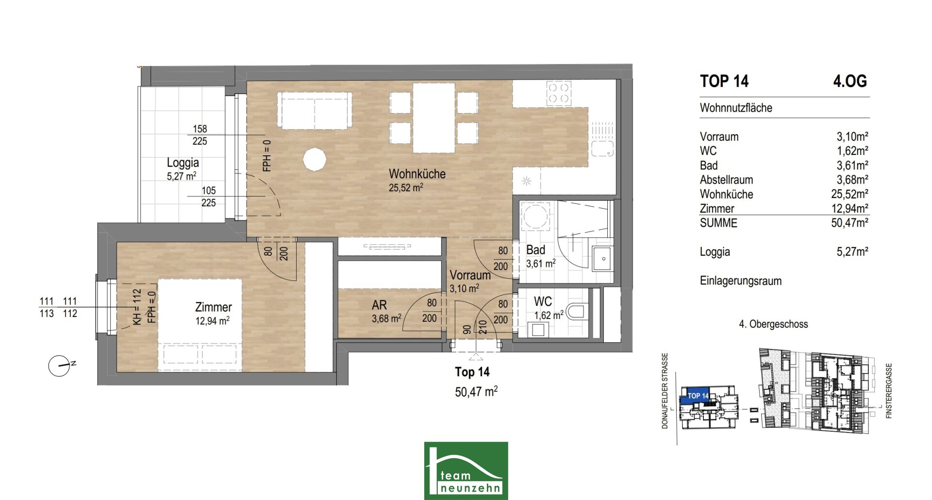 Wohnung zum Kauf provisionsfrei 301.682 € 2 Zimmer 50,2 m²<br/>Wohnfläche 4.<br/>Geschoss Donaufelder Straße 205 Wien 1220