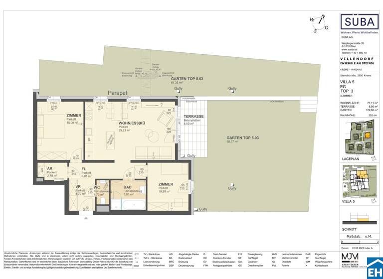 Wohnung zum Kauf - Erstbezug 480.000 € 3 Zimmer 77,1 m² EG Steindlstraße Krems an der Donau 3500