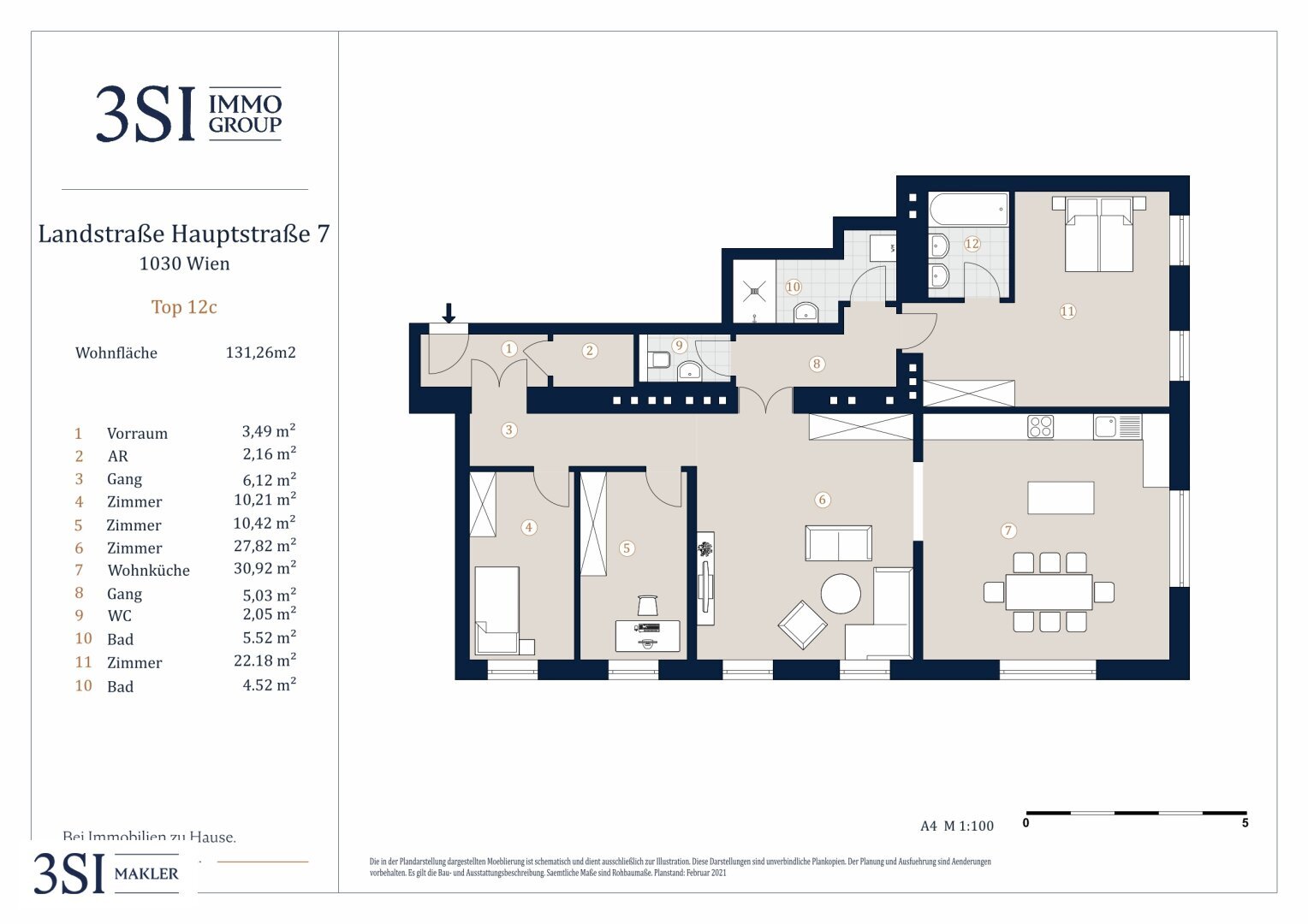 Wohnung zur Miete 2.037 € 5 Zimmer 131,3 m²<br/>Wohnfläche Landstraßer Hauptstraße 7 Wien 1030