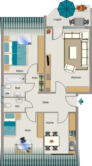 Wohnung zur Miete nur mit Wohnberechtigungsschein 330 € 3,5 Zimmer 75,3 m²<br/>Wohnfläche 2.<br/>Geschoss Barbarastraße 15 Voerde Voerde 46562