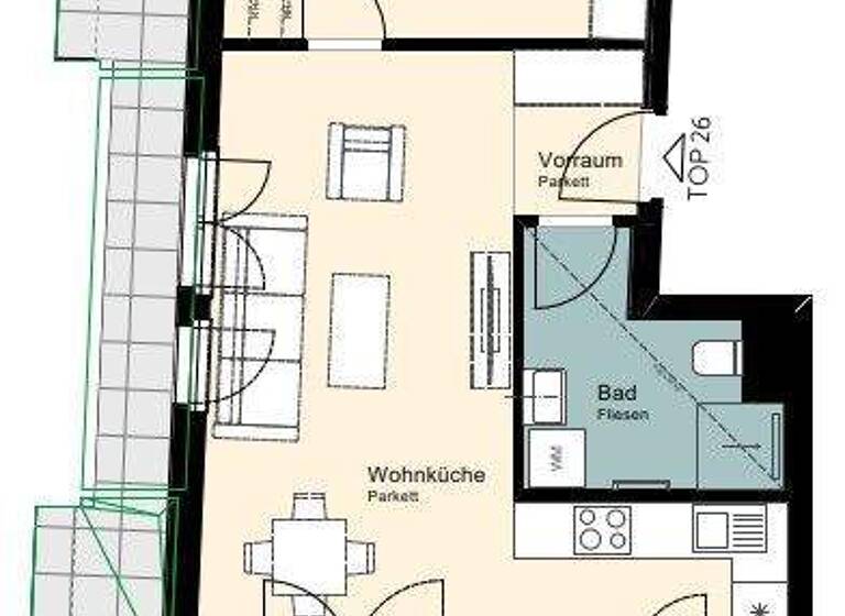 Wohnung zur Miete - Erstbezug 782 € 2 Zimmer 45,3 m² 1. Geschoss Wien 1110