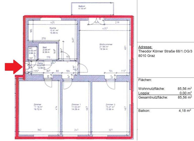 Wohnung zum Kauf 239.900 € 4 Zimmer 85,6 m² 1. Geschoss Theodor-Körner-Straße 68 Geidorf Graz 8010