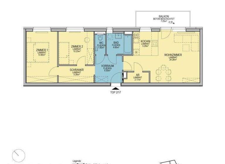 Wohnung zur Miete - Erstbezug 968 € 3 Zimmer 74 m² 2. Geschoss Stadionstraße Wiener Neustadt 2700