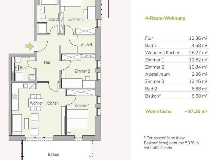 Wohnung zum Kauf - Erstbezug provisionsfrei 462.000 € 4 Zimmer 97,4 m² 2. Geschoss frei ab sofort Am Eichelberg 1k Medingen Ottendorf-Okrilla 01458