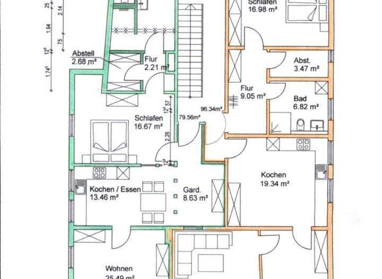 Wohnung zur Miete 750 € 2 Zimmer 79,6 m² 1. Geschoss Platenstr. 19 Ansbach 91522