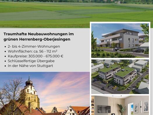 Penthouse zum Kauf - Neubau provisionsfrei 455.000 € 2 Zimmer 75,3 m² 2. Geschoss Wasenweg 3-5 Oberjesingen Herrenberg 71083