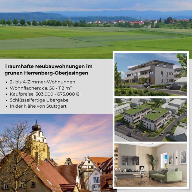 Penthouse zum Kauf - Neubau provisionsfrei 455.000 € 2 Zimmer 75,3 m² Dachgeschoss, 2. Geschoss Oderstraße 4 Oberjesingen Herrenberg 71083